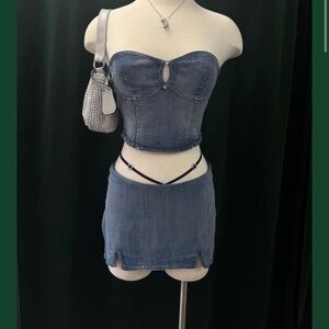 Denim Two-Piece Set Crop Top + Mini Skirt